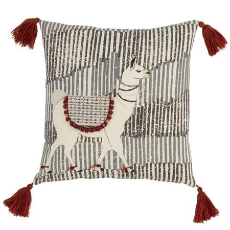 SARO LIFESTYLE SARO 435.M18S 18 in. Square Down Filled Tasseled Throw Pillow with Llama Design - Multi Color 435.M18S